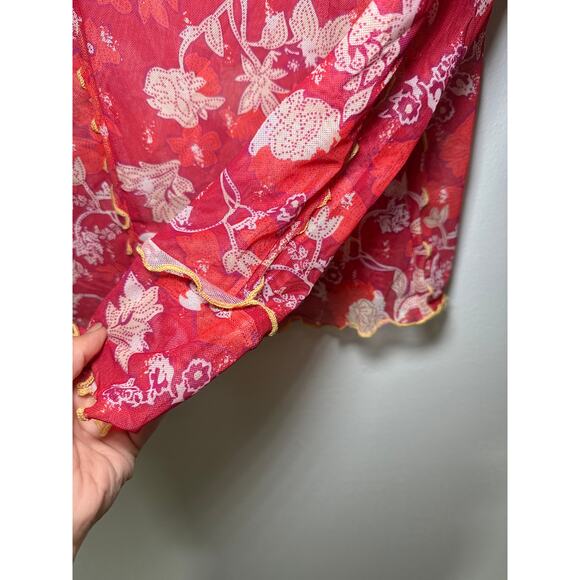 Womens floral mesh crinkle long sleeve top medium y2k festival boho goth - Picture 4 of 9